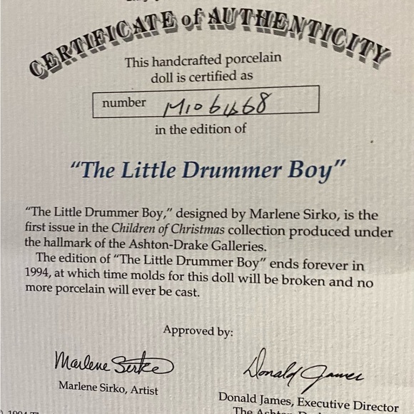 This little drummer boy needs a proper home by Ashton Drake Galleries Numbered - Picture 5 of 5